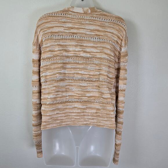 Veronica Beard Goliad Cardigan Women's XS Tan Cream Open Knit Stripe Casual Boho - Picture 2 of 15